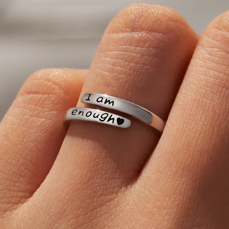 'I Am Enough' Adjustable Ring | 925 Sterling Silver & 18k White Gold