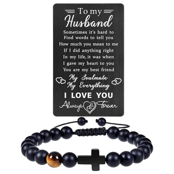 'To My Husband/Man' Bracelet W/ Stainless Steel Cross & Metallic Wallet Card