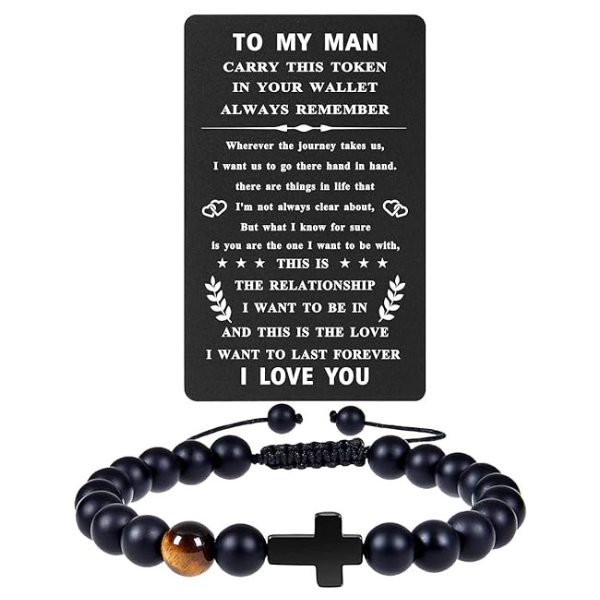 'To My Husband/Man' Bracelet W/ Stainless Steel Cross & Metallic Wallet Card