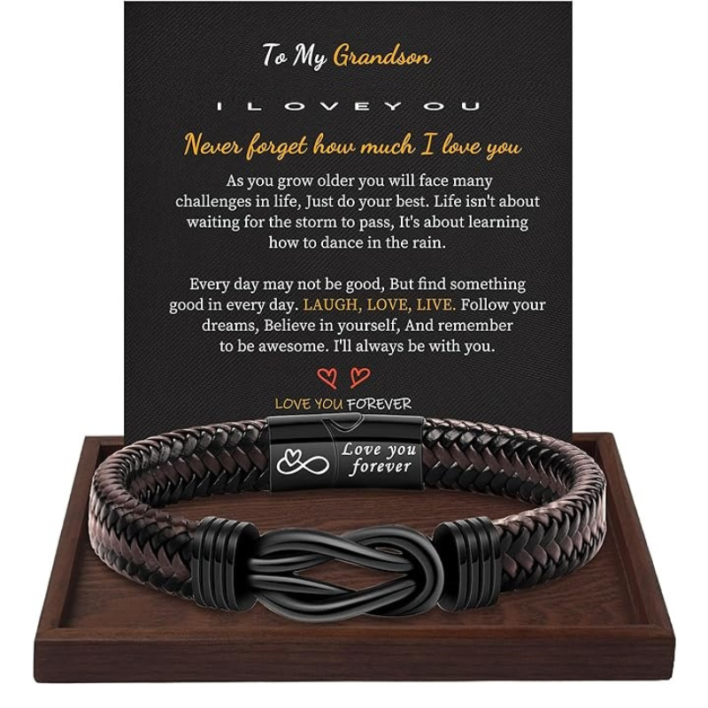 My Son/Grandson Bracelet "Forever Linked Together" | Brown Braided Leather