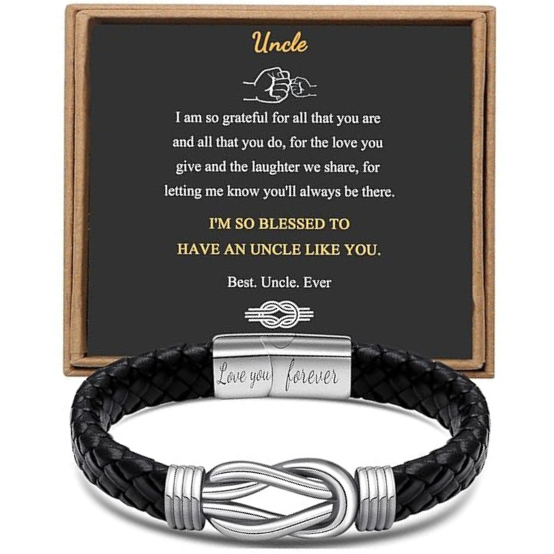 To My Nephew/To My Uncle Bracelet "Forever Linked Together" | Braided Leather Bracelet