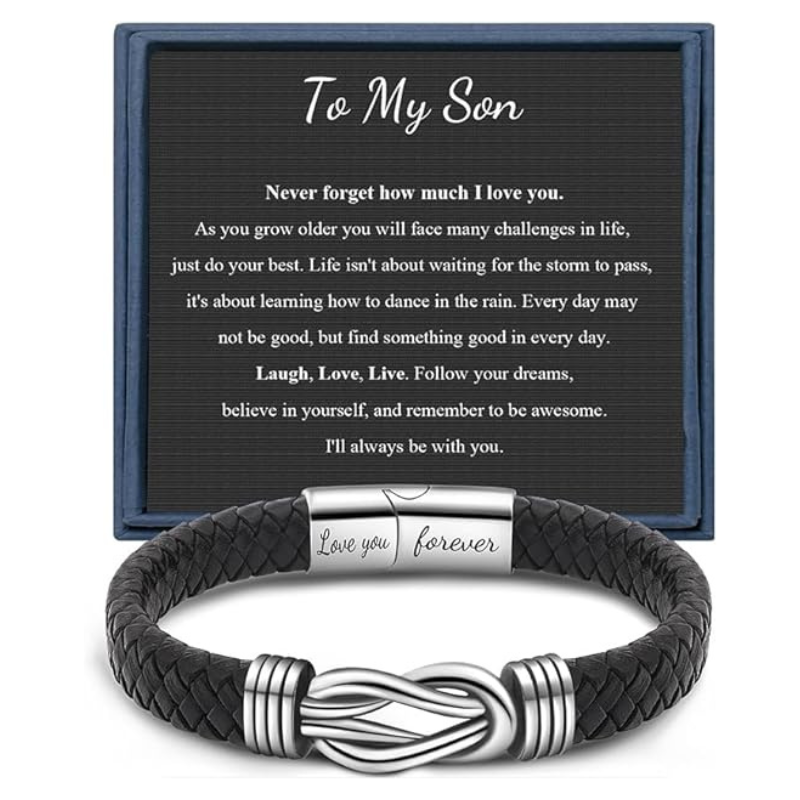 My Son/Grandson Bracelet "Forever Linked Together" | Braided Leather Bracelet