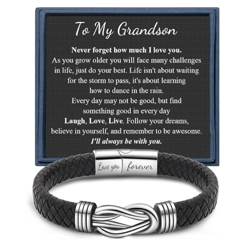 My Son/Grandson Bracelet "Forever Linked Together" | Braided Leather Bracelet