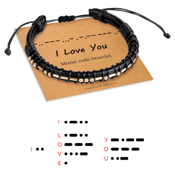 Morse Code Bracelet | 18K Real Gold Plated Beads on Black Leather