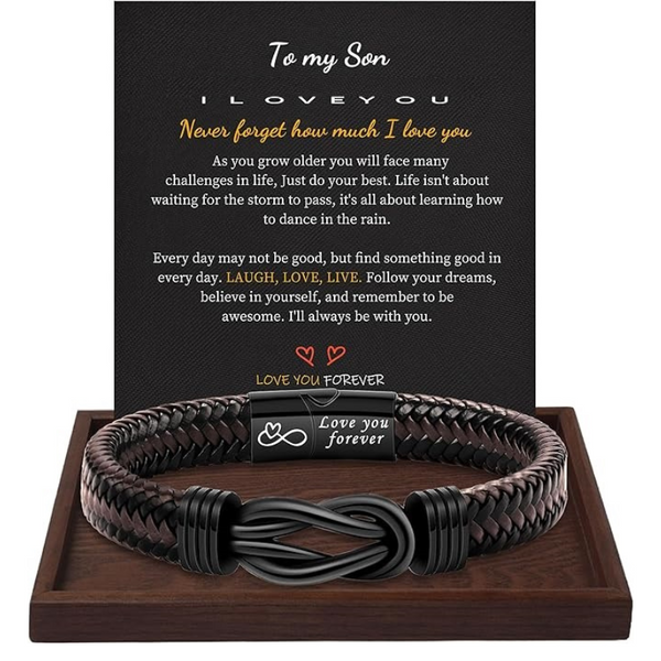 To My Son Bracelet From Mom/Dad | Forever Leather Bracelet For Men/Boys