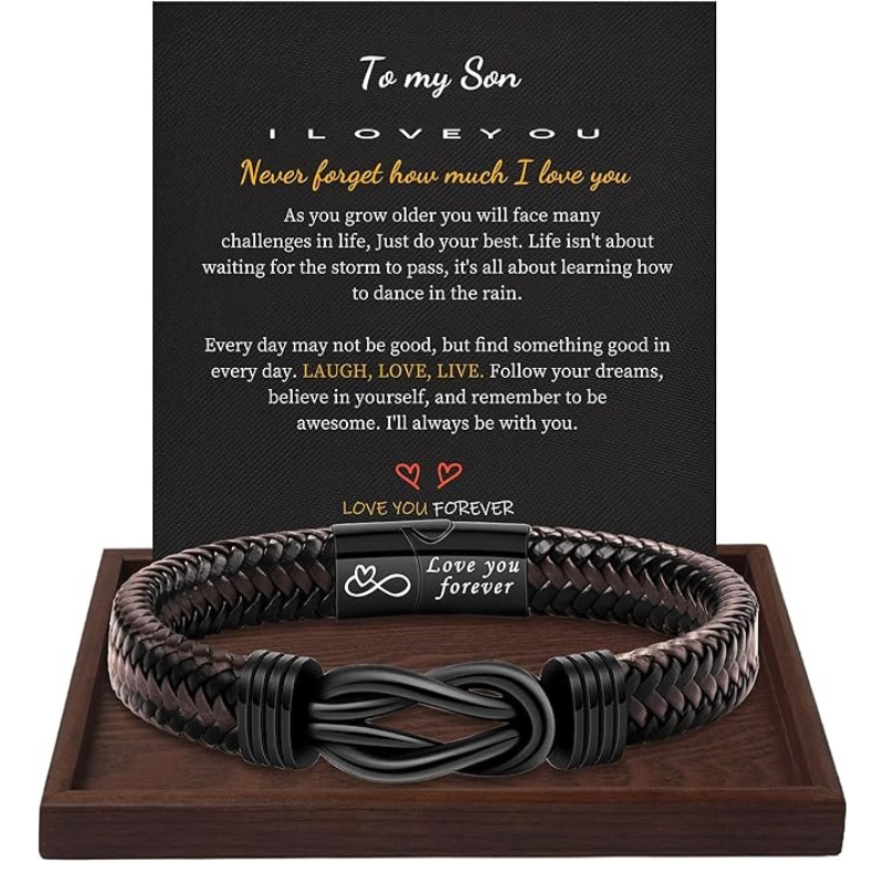 My Son/Grandson Bracelet "Forever Linked Together" | Brown Braided Leather