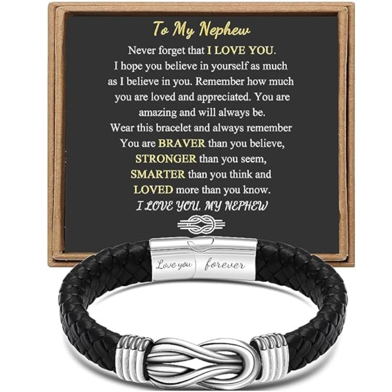 To My Nephew/To My Uncle Bracelet "Forever Linked Together" | Braided Leather Bracelet