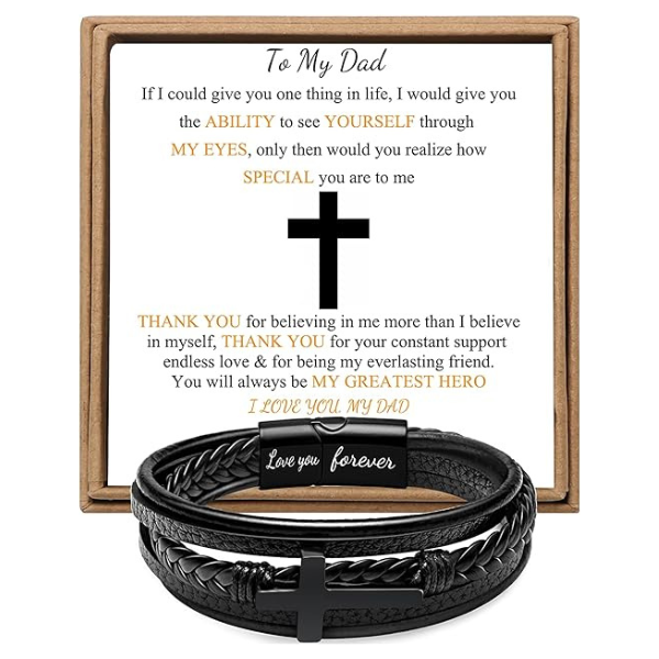 Armband „Für meinen Papa“ mit der Aufschrift „Ich liebe dich für immer“ | Geschenk zum Vatertag | Über Kreuz geflochtenes Lederarmband