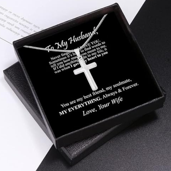 To My Husband / To My Man Cross Pendant Necklace | Stainless Steel