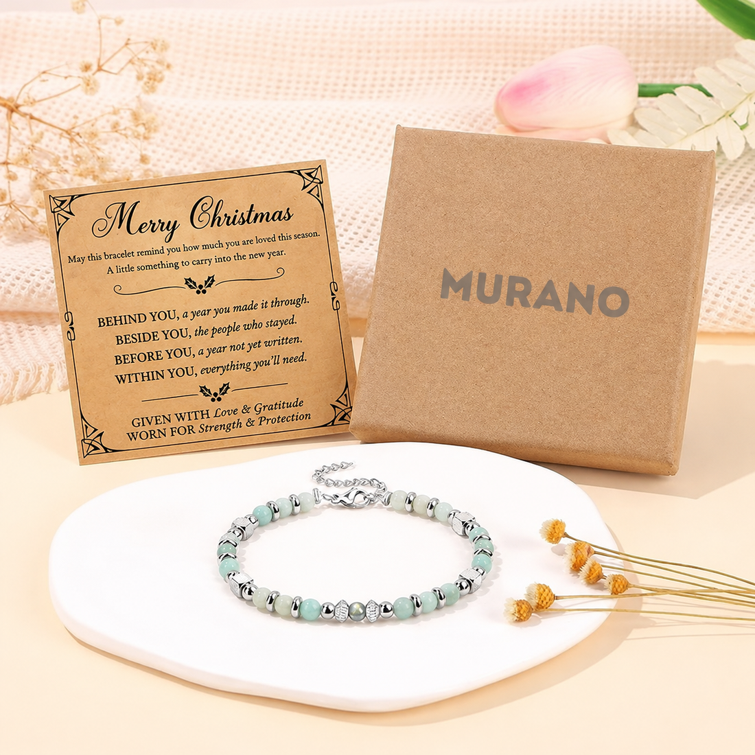 Christmas Gifts for Women | Moonstone Bracelet with Holiday Card