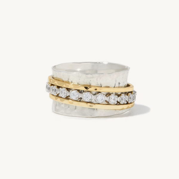 Anxiety Spinner Ring: 925 Sterling Silver & 14K Gold Fidget Ring