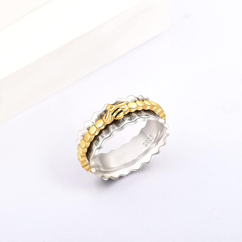 Bee Spinner Ring | 925 Sterling Silver | Bi-Color Gold & Silver