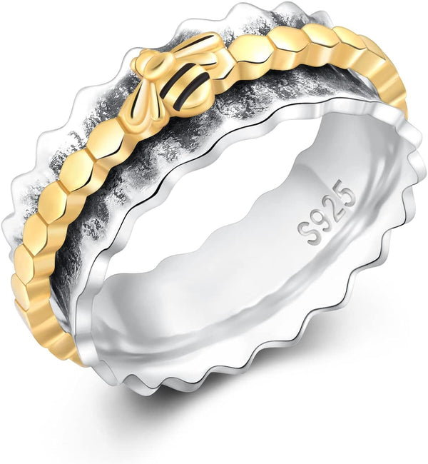 Bienen-Spinnerring | 925 Sterling Silber | Zweifarbig Gold &amp; Silber