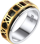 925 Sterling Silver Spinner Ring | Golden Deluxe Design In the Middle Roman Numerals