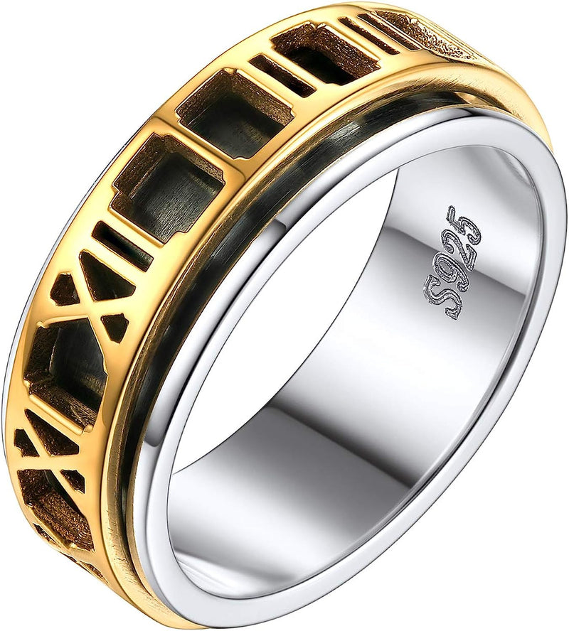 925 Sterling Silver Spinner Ring | Golden Deluxe Design In the Middle