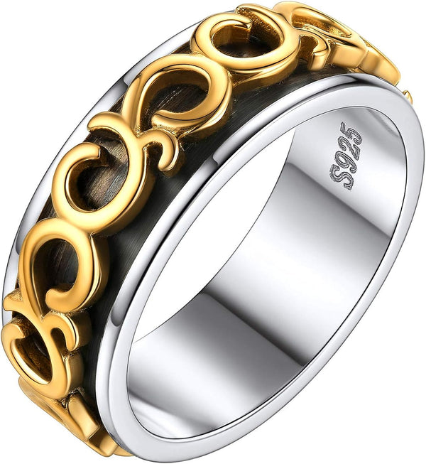 925 Sterling Silber Spinner Ring | Goldenes Deluxe Design in der Mitte