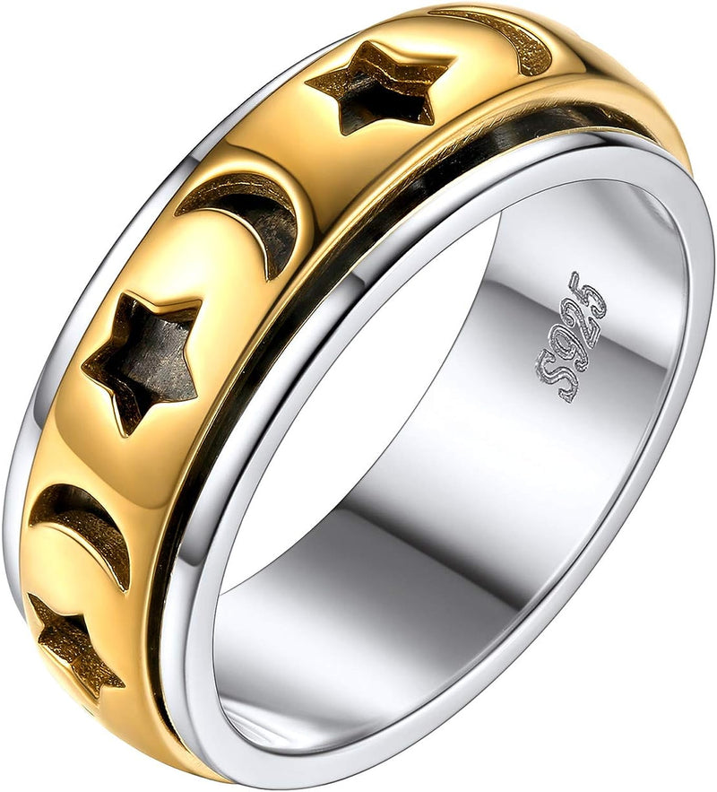 925 Sterling Silver Spinner Ring | Golden Deluxe Design In the Middle