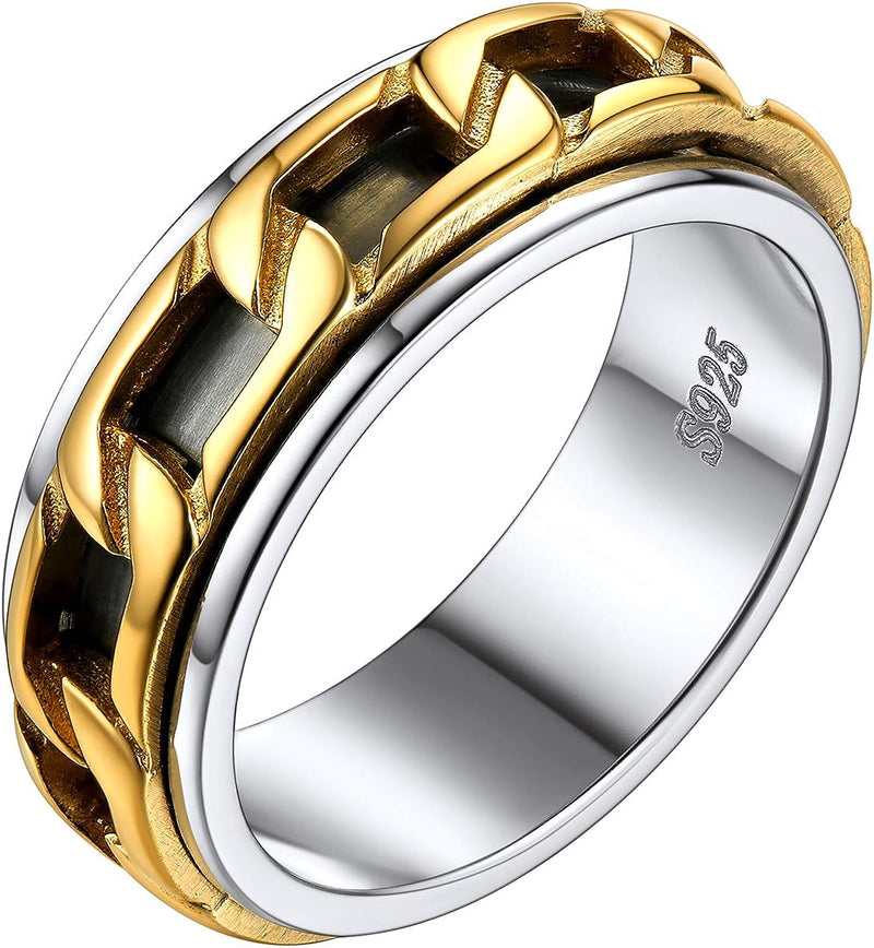 925 Sterling Silver Spinner Ring | Golden Deluxe Design In the Middle