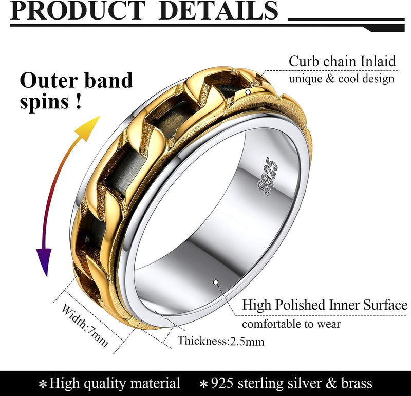 925 Sterling Silver Spinner Ring | Golden Deluxe Design In the Middle