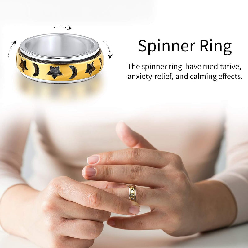 925 Sterling Silver Spinner Ring | Golden Deluxe Design In the Middle