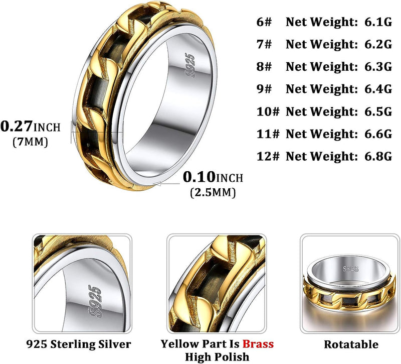 925 Sterling Silver Spinner Ring | Golden Deluxe Design In the Middle