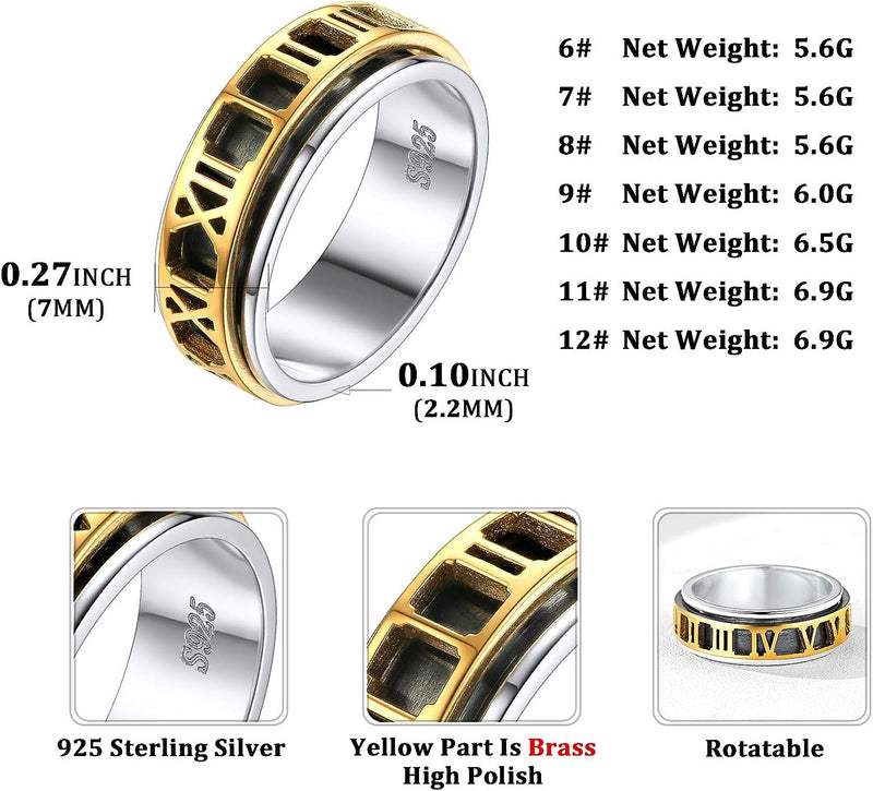 925 Sterling Silver Spinner Ring | Golden Deluxe Design In the Middle