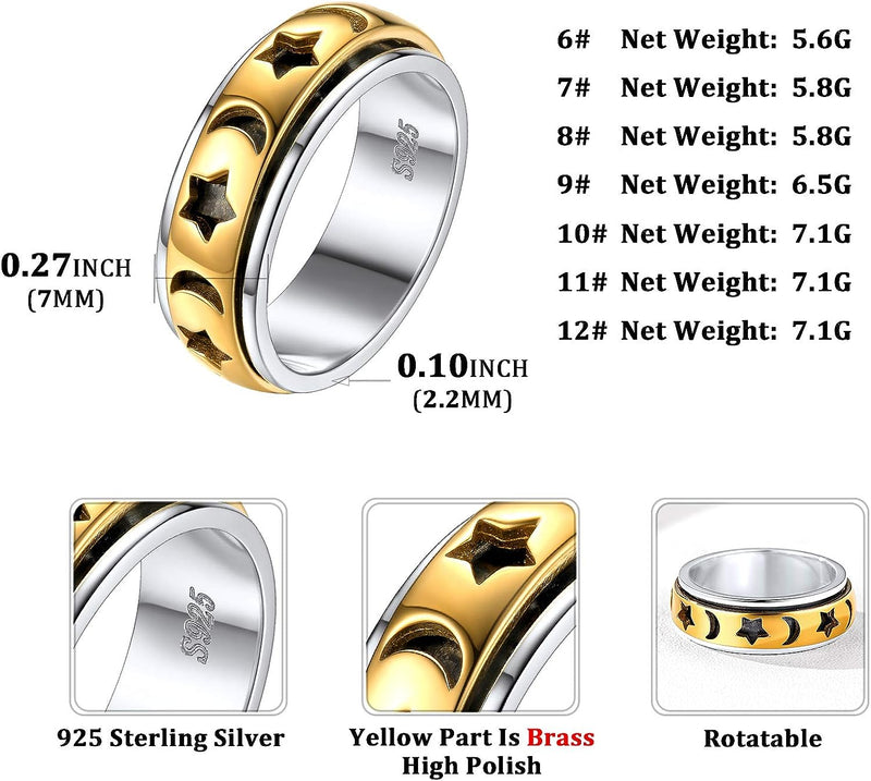 925 Sterling Silver Spinner Ring | Golden Deluxe Design In the Middle