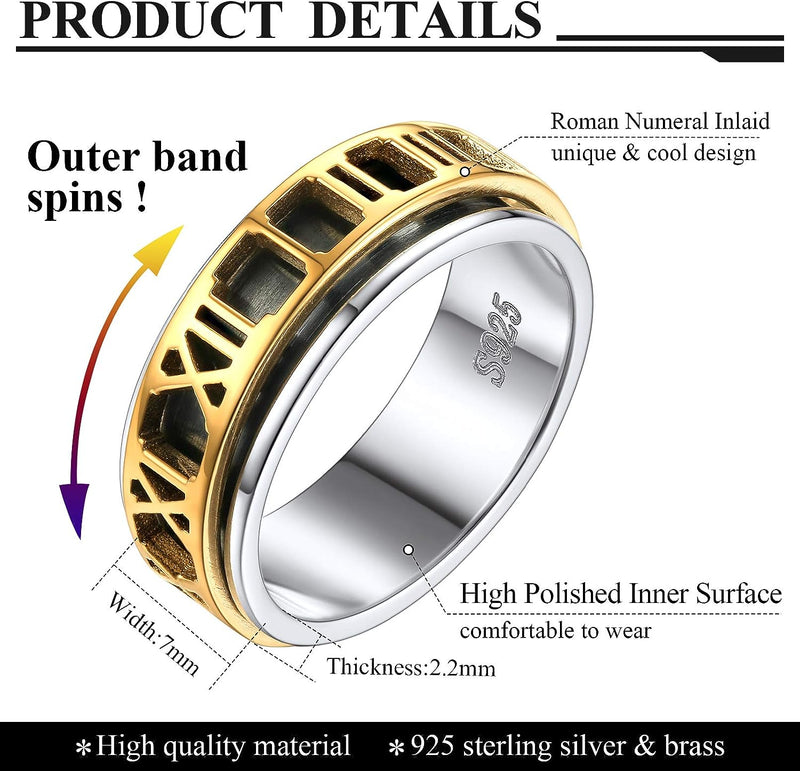 925 Sterling Silver Spinner Ring | Golden Deluxe Design In the Middle