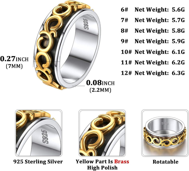 925 Sterling Silver Spinner Ring | Golden Deluxe Design In the Middle